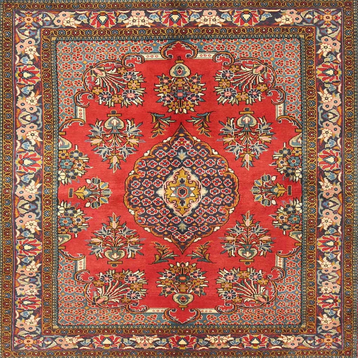 Square Traditional Orange Brown Medallion Rug, tr4393