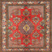 Square Traditional Orange Brown Medallion Rug, tr4393