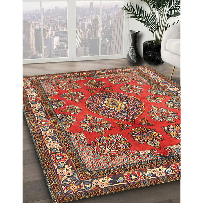 Machine Washable Traditional Orange Brown Rug in a Family Room, wshtr4393
