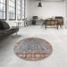 Round Traditional Sage Green Animal Rug in a Office, tr4394