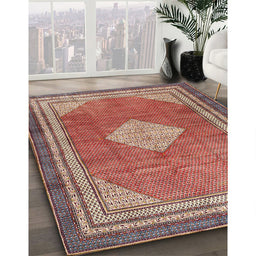 Traditional Fire Brick Red Medallion Rug in Family Room, tr4395
