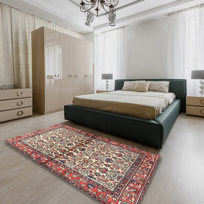 Traditional Brown Red Persian Rug in a Bedroom, tr4396