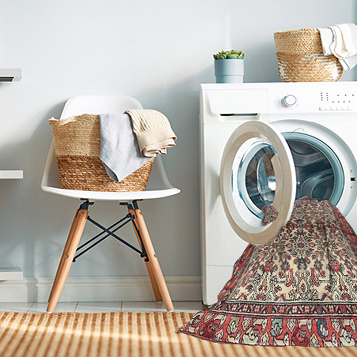 Machine Washable Traditional Brown Red Rug in a Washing Machine, wshtr4396