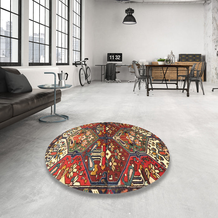 Round Machine Washable Traditional Saffron Red Rug in a Office, wshtr4397
