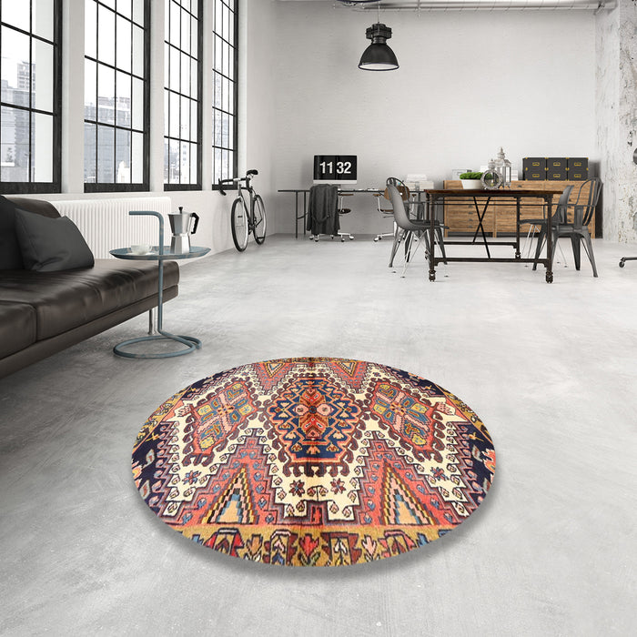 Round Traditional Chestnut Brown Persian Rug in a Office, tr4398