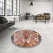 Round Traditional Chestnut Brown Persian Rug in a Office, tr4398