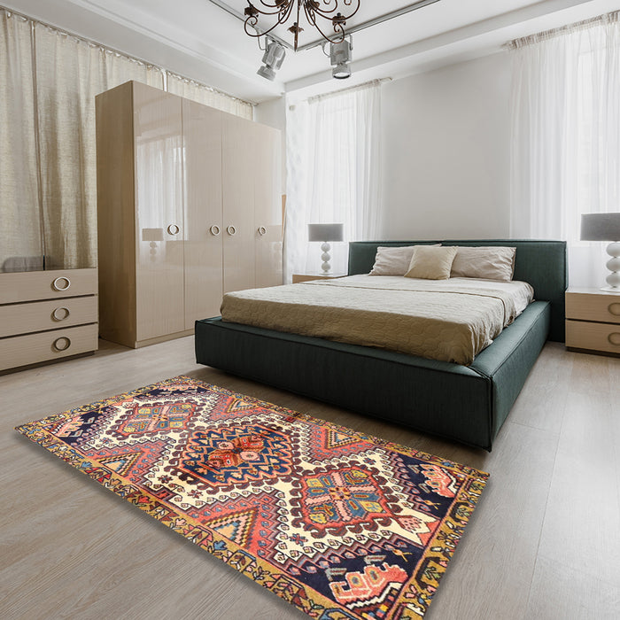 Traditional Chestnut Brown Persian Rug in a Bedroom, tr4398