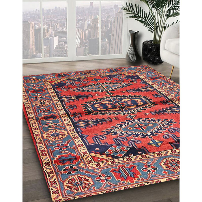 Traditional Fire Brick Red Persian Rug in Family Room, tr4399