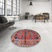 Round Traditional Fire Brick Red Persian Rug in a Office, tr4399