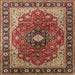 Round Machine Washable Traditional Saffron Red Rug, wshtr439