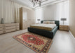 Traditional Saffron Red Medallion Rug in a Bedroom, tr439