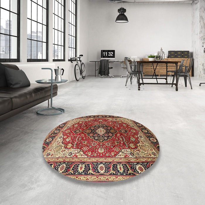 Round Machine Washable Traditional Saffron Red Rug in a Office, wshtr439