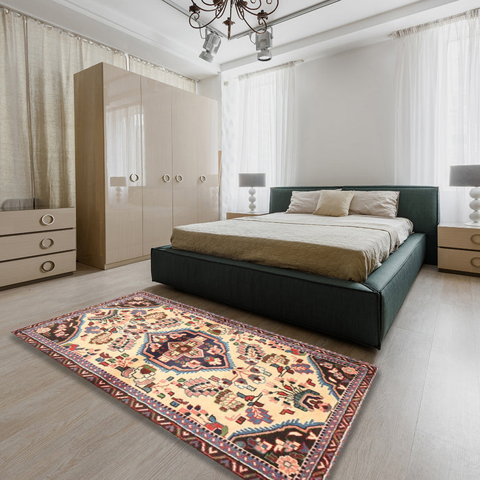 Traditional Chestnut Brown Persian Rug in a Bedroom, tr4400