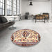 Round Machine Washable Traditional Chestnut Brown Rug in a Office, wshtr4400