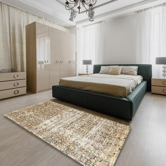 Traditional Dark Almond Brown Persian Rug in a Bedroom, tr4404
