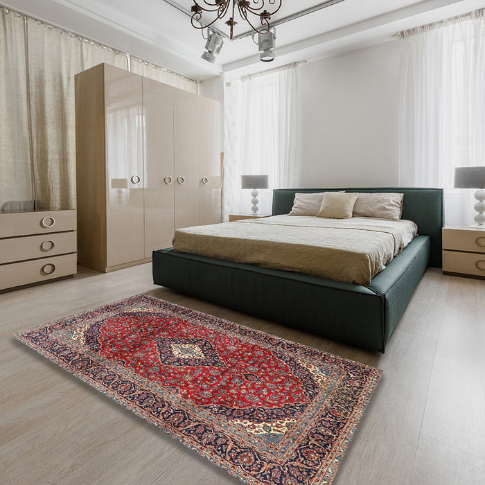 Machine Washable Traditional Saffron Red Rug in a Bedroom, wshtr4405