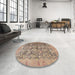 Round Machine Washable Traditional Dark Gold Brown Rug in a Office, wshtr4406