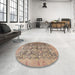 Round Traditional Dark Gold Brown Persian Rug in a Office, tr4406
