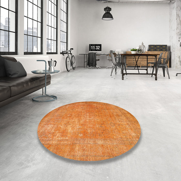 Round Traditional Dark Orange Persian Rug in a Office, tr4408