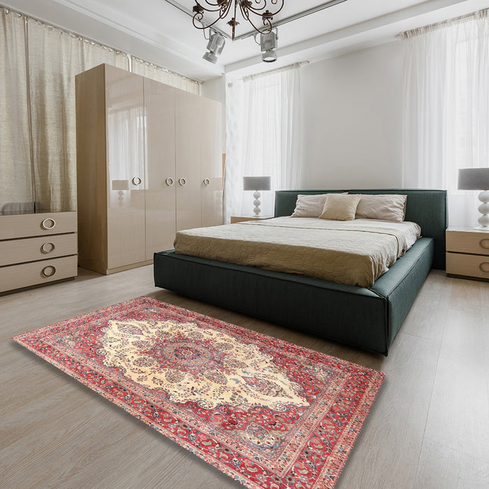 Machine Washable Traditional Cherry Red Rug in a Bedroom, wshtr4413