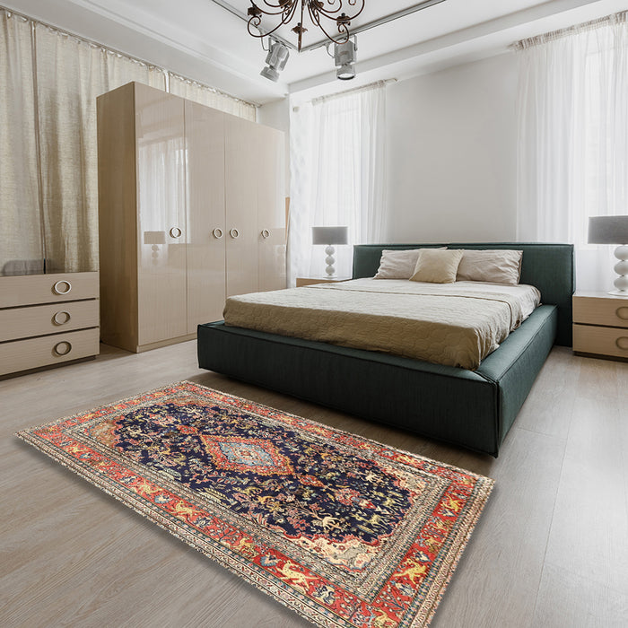 Machine Washable Traditional Red Brown Rug in a Bedroom, wshtr4416