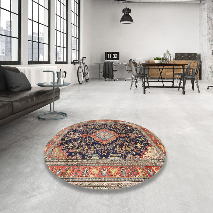 Round Traditional Red Brown Persian Rug in a Office, tr4416
