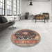 Round Traditional Red Brown Persian Rug in a Office, tr4416