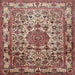 Round Machine Washable Traditional Brown Red Rug, wshtr441