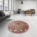 Round Machine Washable Traditional Brown Red Rug in a Office, wshtr441