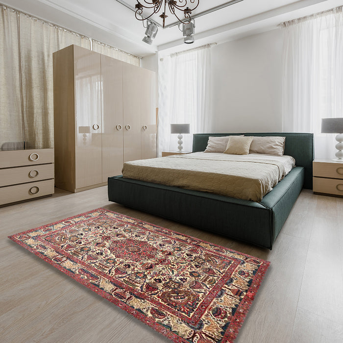 Traditional Brown Red Medallion Rug in a Bedroom, tr441