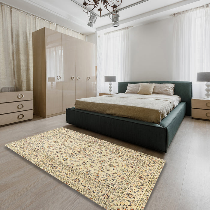 Machine Washable Traditional Khaki Gold Rug in a Bedroom, wshtr4420