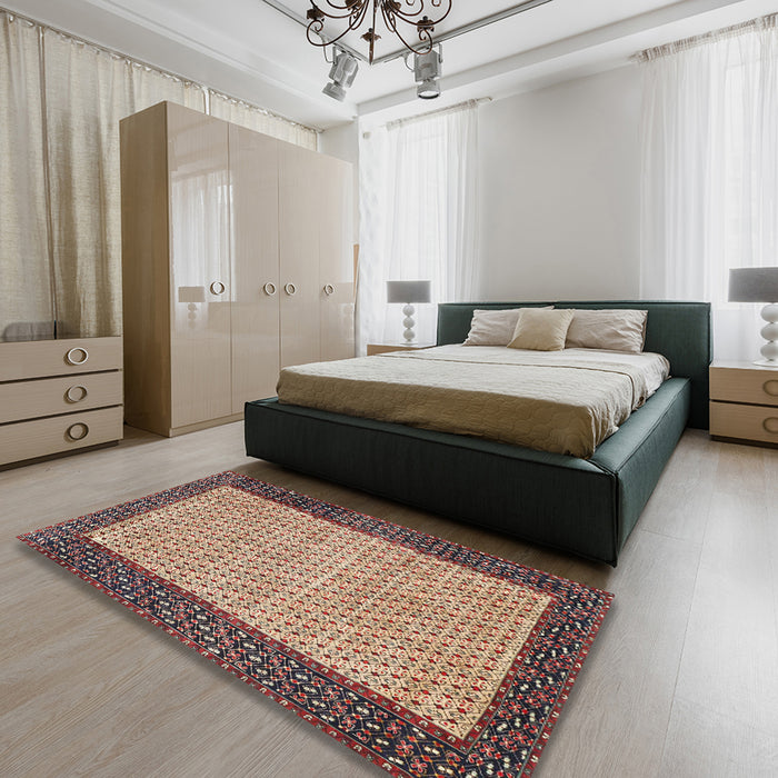 Machine Washable Traditional Vermilion Red Rug in a Bedroom, wshtr4423