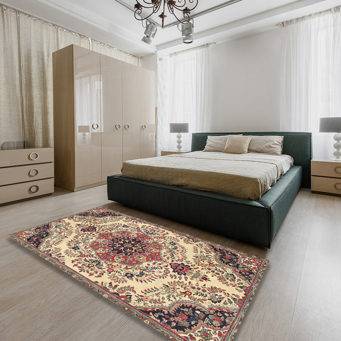 Machine Washable Traditional Chestnut Brown Rug in a Bedroom, wshtr4425