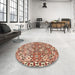 Round Machine Washable Traditional Brown Red Rug in a Office, wshtr4426