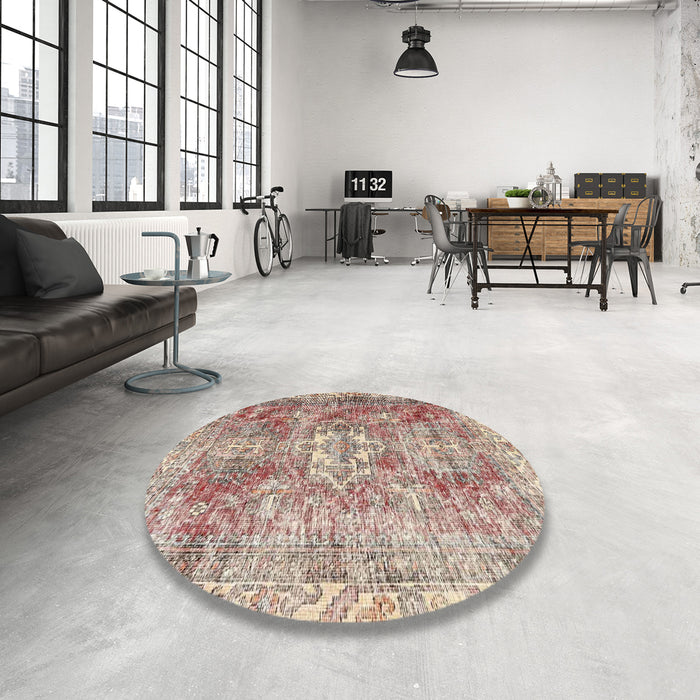 Round Traditional Dark Gold Brown Persian Rug in a Office, tr4428