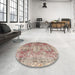 Round Traditional Dark Gold Brown Persian Rug in a Office, tr4428