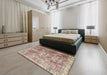 Traditional Dark Gold Brown Persian Rug in a Bedroom, tr4428