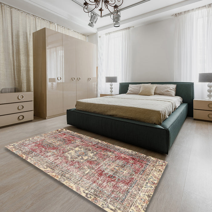 Machine Washable Traditional Dark Gold Brown Rug in a Bedroom, wshtr4428