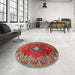 Round Machine Washable Traditional Orange Salmon Pink Rug in a Office, wshtr442
