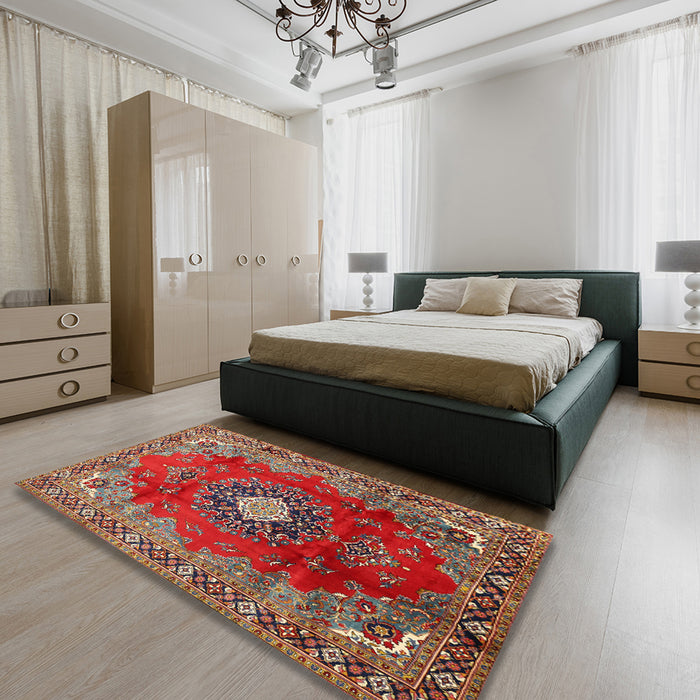 Machine Washable Traditional Orange Salmon Pink Rug in a Bedroom, wshtr442