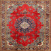 Square Traditional Orange Salmon Pink Medallion Rug, tr442