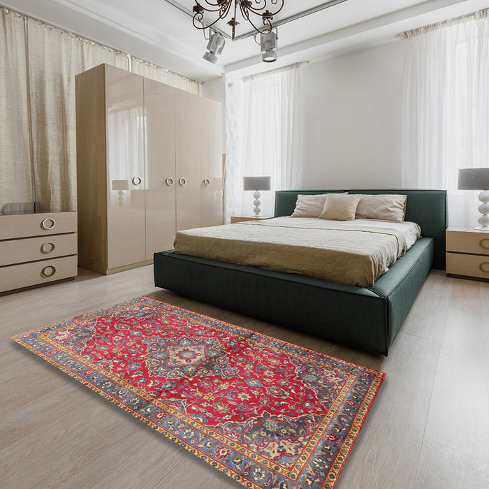 Traditional Camel Brown Medallion Rug in a Bedroom, tr4430