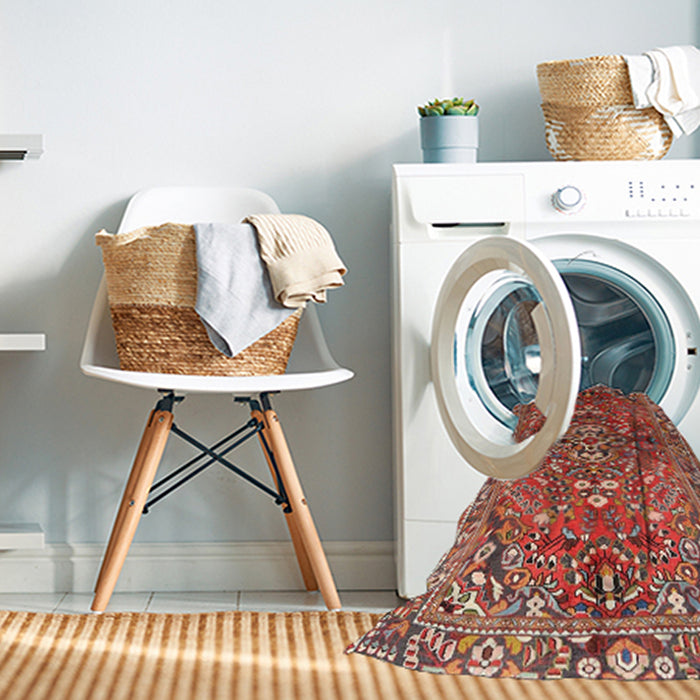 Machine Washable Traditional Light Copper Gold Rug in a Washing Machine, wshtr4431