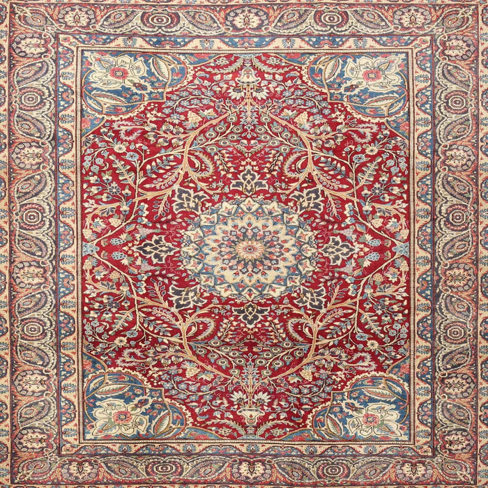 Square Traditional Brown Red Medallion Rug, tr4432