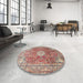 Round Machine Washable Traditional Brown Red Rug in a Office, wshtr4432