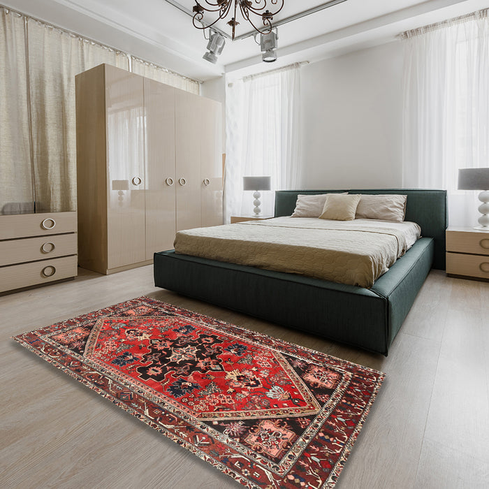 Machine Washable Traditional Saffron Red Rug in a Bedroom, wshtr4434