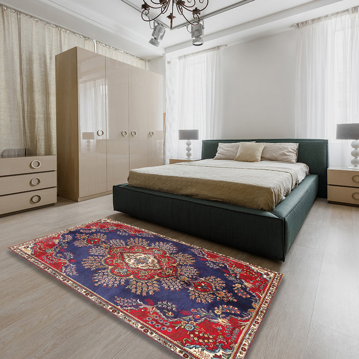 Traditional Purple Maroon Purple Medallion Rug in a Bedroom, tr4436