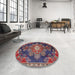 Round Traditional Purple Maroon Purple Medallion Rug in a Office, tr4436