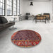 Round Machine Washable Traditional Rust Pink Rug in a Office, wshtr4438