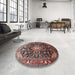 Round Machine Washable Traditional Camel Brown Rug in a Office, wshtr443